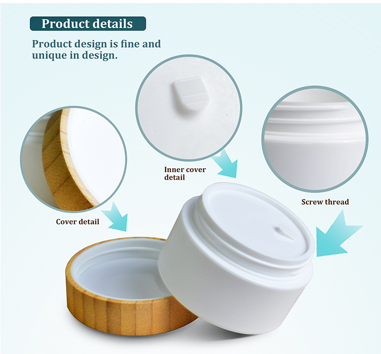 Hot sale 15ml 30ml 50ml 100ml 150ml 200ml 250ml White PP Plastic Cosmetic Cream Jar with Bamboo Wooden Lid
