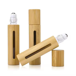 Bamboo Wooden Shell 5ml 10ml 15ml Glass Inner Bamboo Essential Oil Roll on Bottle with Steel Roller and Window