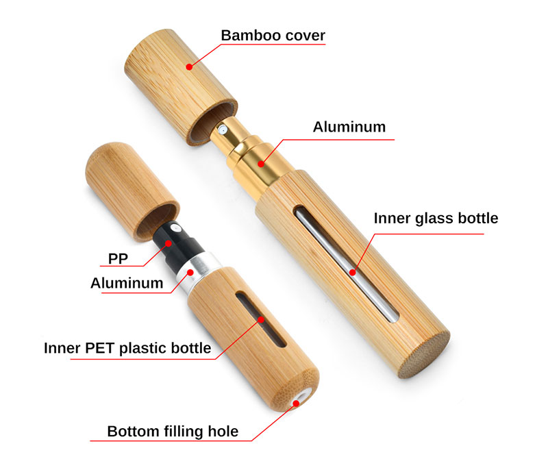 Luxury Perfume Bottle 5ml 8ml 10ml Refillable Bamboo Perfume Bottles with Plastic Glass Inner