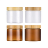 Natural Frosted Amber clear Pet Plastic Body Butter Cosmetic Cream Jar with Bamboo Lid