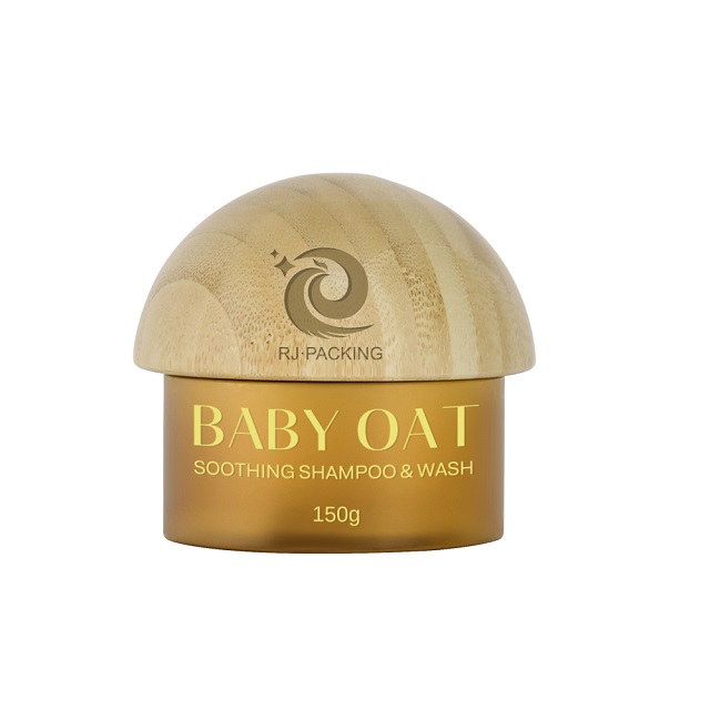 Custom Logo 5oz 8oz Sugar Scrub Body Butter Cosmetic Container Frosted Amber PET Plastic Cream Jar With Mushroom Bamboo Lid