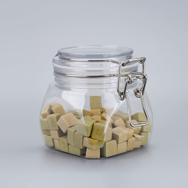 Food Grade Kitchen Clear Storage Pet Plastic Unique Cookie Empty Sealed Honey Jam Clip Top Jars With Metal Clip Lid Mason Jars