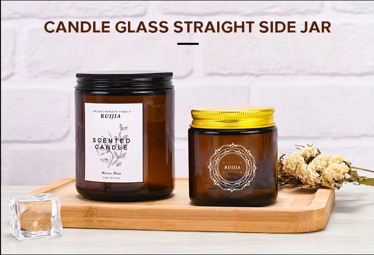 Empty Canning Spice Powder Candle Jar 8oz Thick Amber Round Glass Jars with Metal Lids