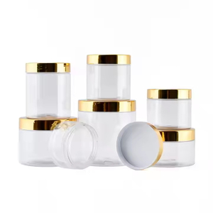 Hot Selling 25ml -- 1000ml Cream Container Food Grade Transparent Plastic Jars with Gold Lid PET & Screw Lid Design
