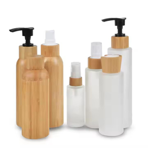 Bamboo Cosmetic Packaging Toner Lotions Serum 50ml 100ml 120ml 150ml Frosted Glass Bottle with Bamboo Lid