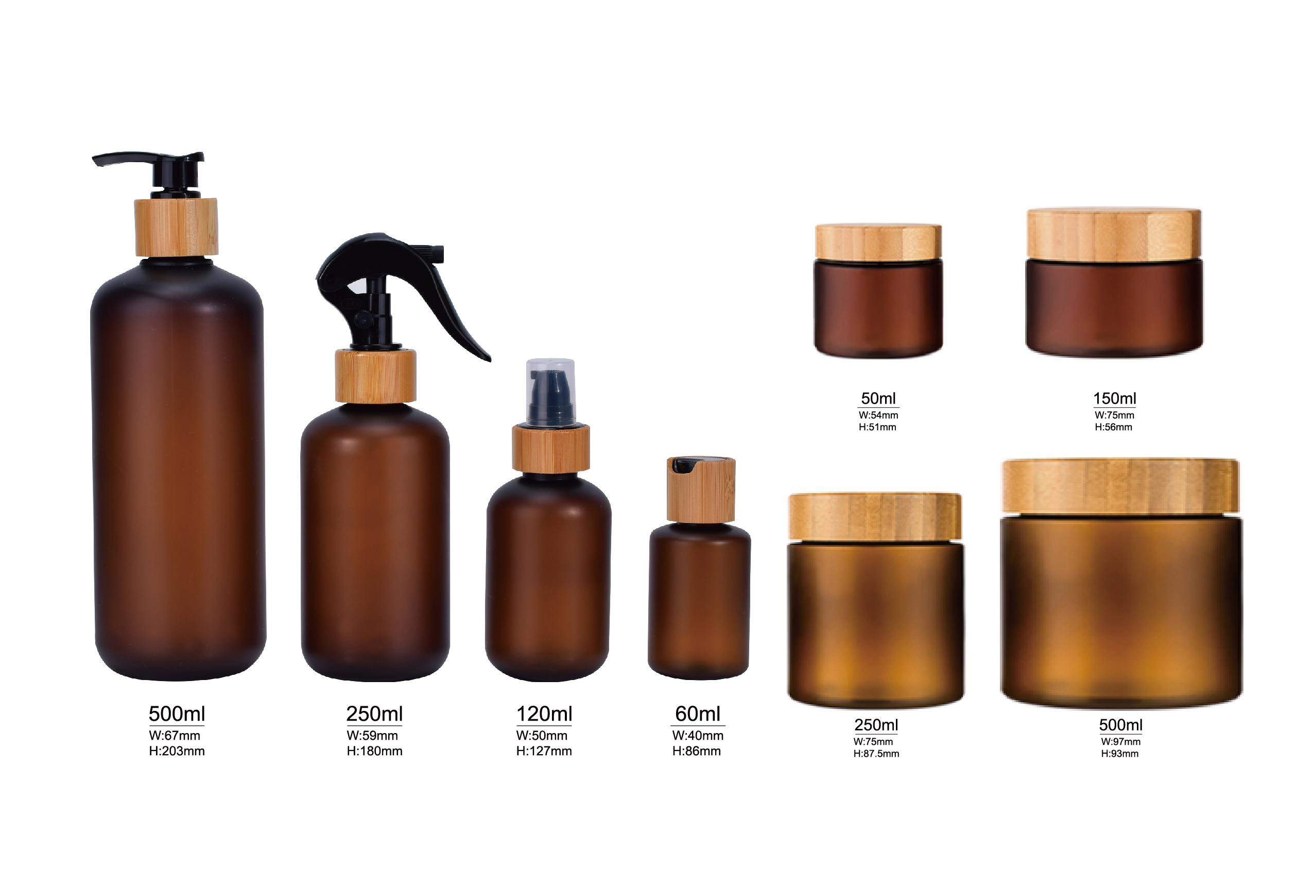 60ml 120ml 250ml 500ml化粧品パッケージングコンテナボディシャンプーアンバーフロストペットペットペットボトル付き竹のふた付き
