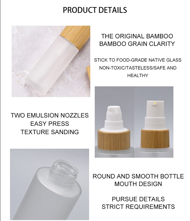 glass cosmetic bottle with bamboo lid