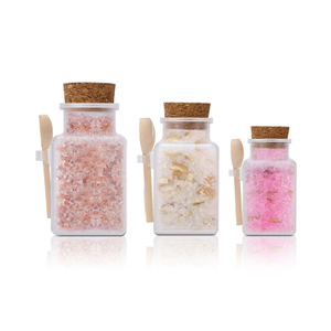 Frosted ABS Plastic Bath Salt Packaging Jars With Wood Spoon And Cork Lid
