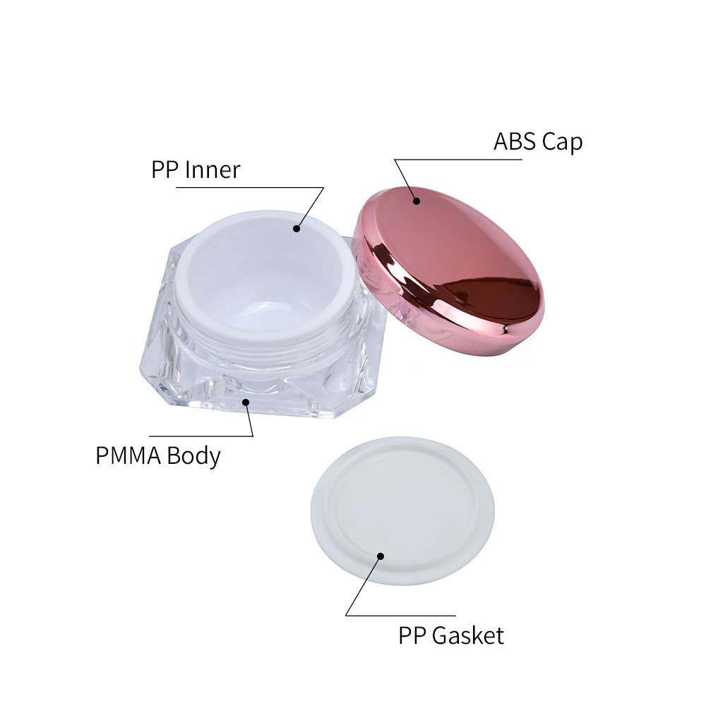 Rose Gold Top Cover Diamond-shape Body Double Layer Acrylic Cosmetic Packaging Container Plastic Cream Jar