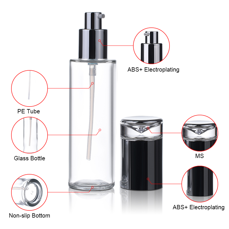 Cosmetic Packaging clear Glass Skin Care Lotion Serum Pump Bottles and Glass Cream Jar Containers