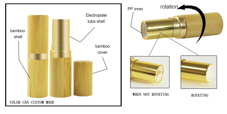 Natural Empty Gift Golden Silver Cosmetic Make up 3g 5g Bamboo Lipstick Lip Balm Tube Bamboo Lip Gloss Tube