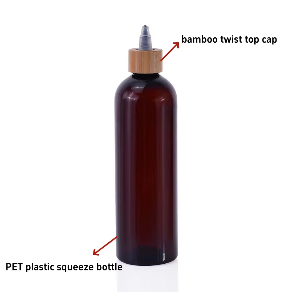 Free Samples 60ml 120ml 150ml 250ml Clear Amber Squeeze Plastic Paint Ink Hair Oil Applicator Bottle with Bamboo Twist Top Cap