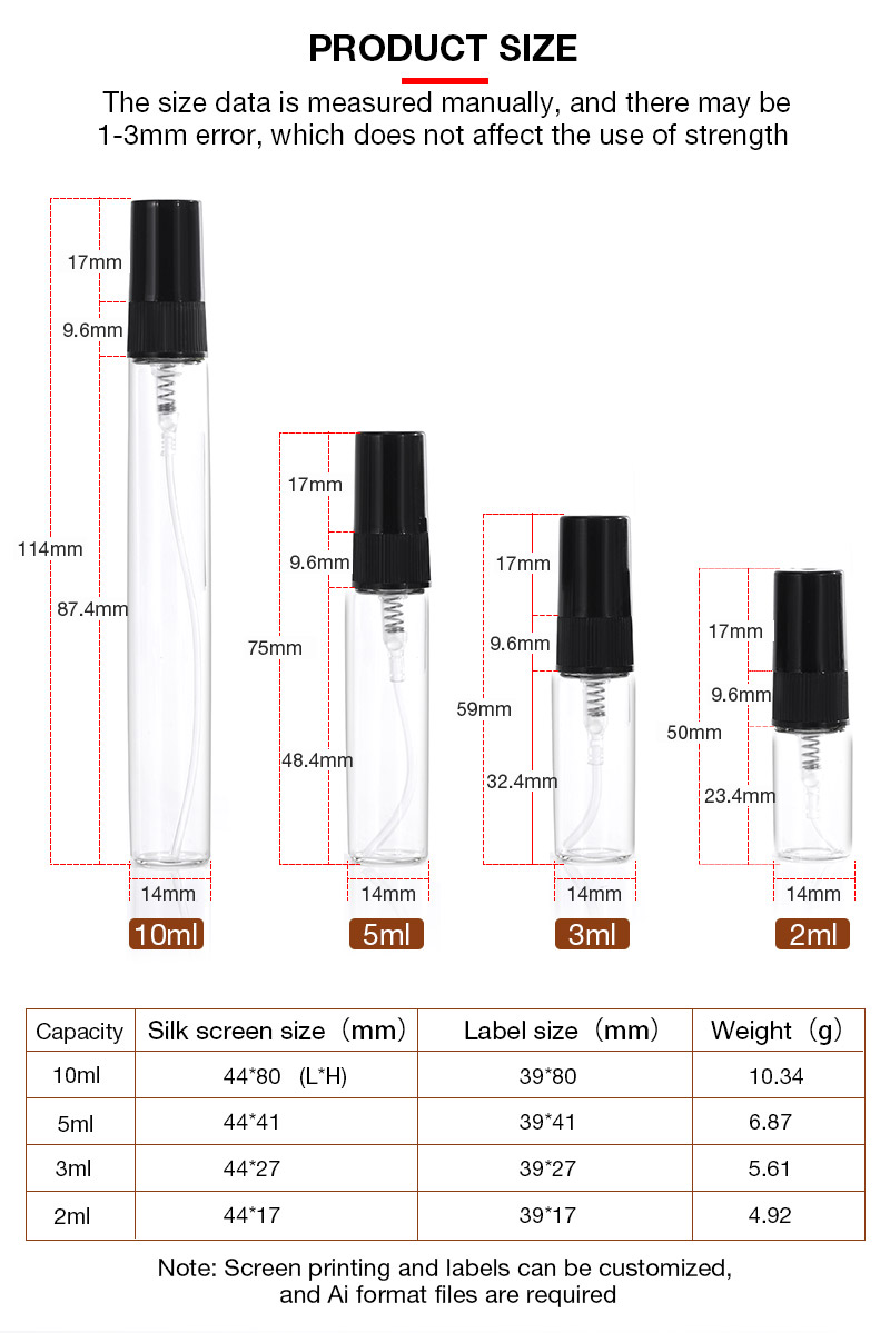 Custom Clear Amber 1ml 2 Ml 3 Ml 5 Ml 10 Ml Fragrance Oil Sample Perfume Bottle Packaging Glass Perfume Bottle With Card