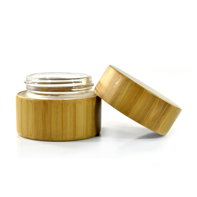 Wholesale Engraved Bamboo Cosmetic Cream Jars 5g-100g Glass Containers with Inner Glass for Creams Wholesale Cosmetic Storage