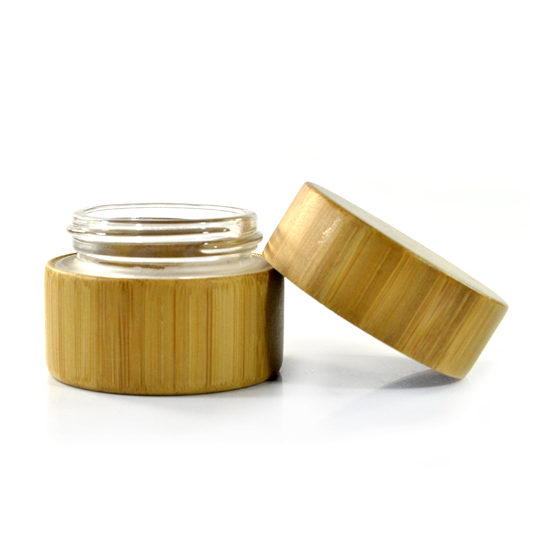 Wholesale Engraved Bamboo Cosmetic Cream Jars 5g-100g Glass Containers with Inner Glass for Creams Wholesale Cosmetic Storage