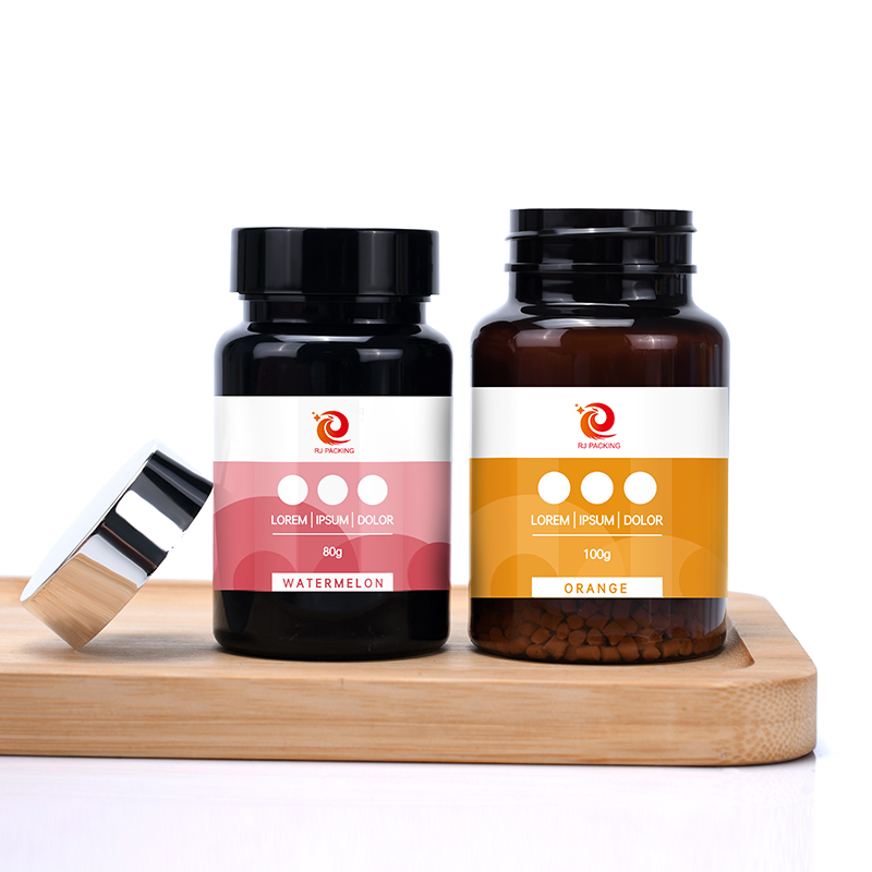 Health Care Tablet Powder Container Dark Brown Amber Wide Mouth Empty Vitamin Pill Capsule Plastic Bottle With Custom Bamboo Lid