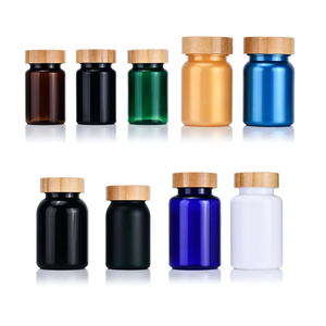 Health Care Tablet Powder Container Dark Brown Amber Wide Mouth Empty Vitamin Pill Capsule Plastic Bottle With Custom Bamboo Lid
