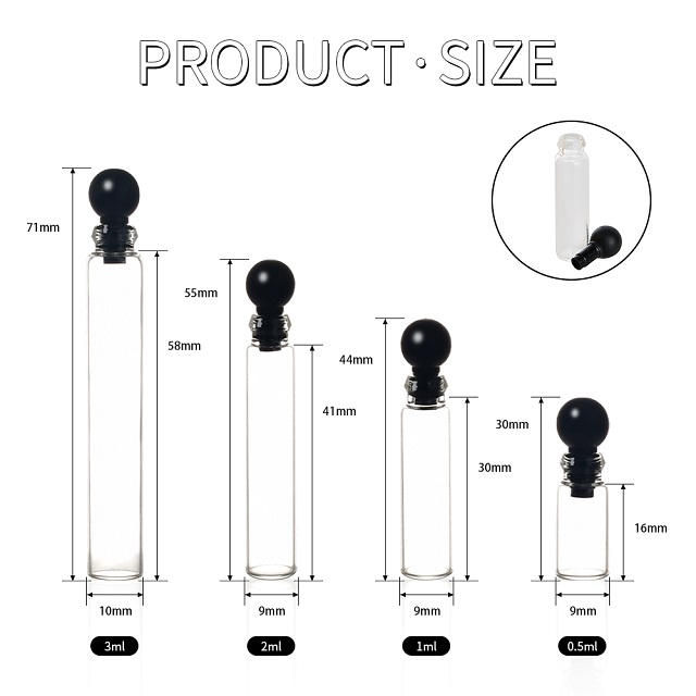 Custom 0.5ml 1ml 2ml 3ml Ball Stopper Mini Glass Tube Vial Perfume Sample Test Tube Bottle With Ball Stopper