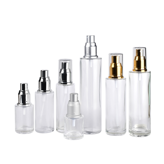 Flat shoulder glass pump bottle