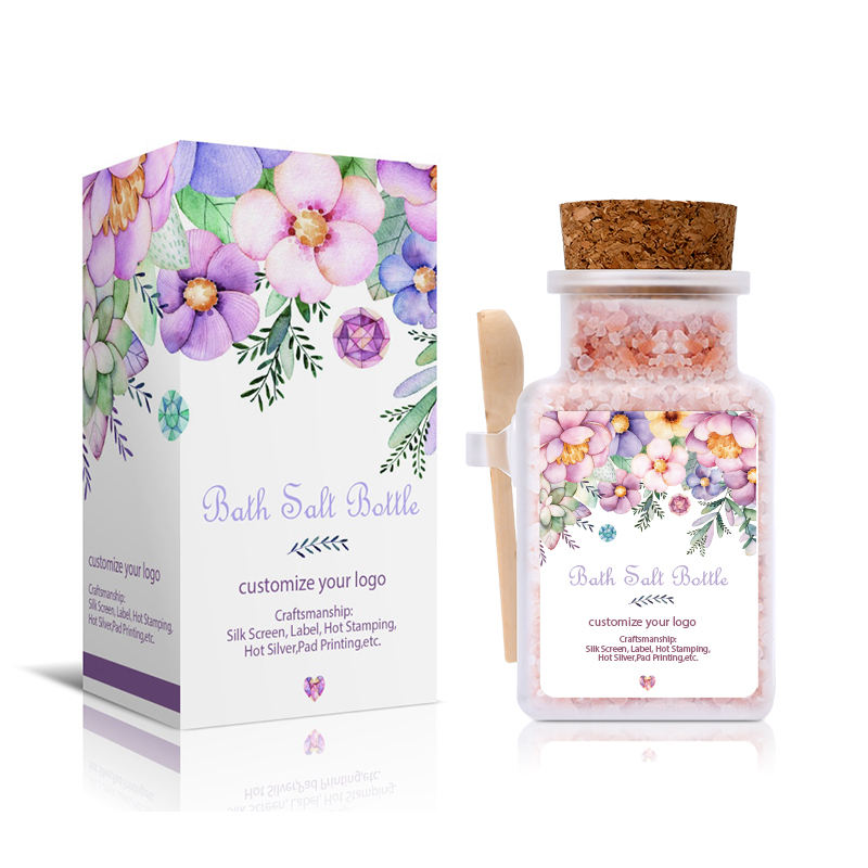 Frosted ABS Plastic Bath Salt Packaging Jars With Wood Spoon And Cork Lid