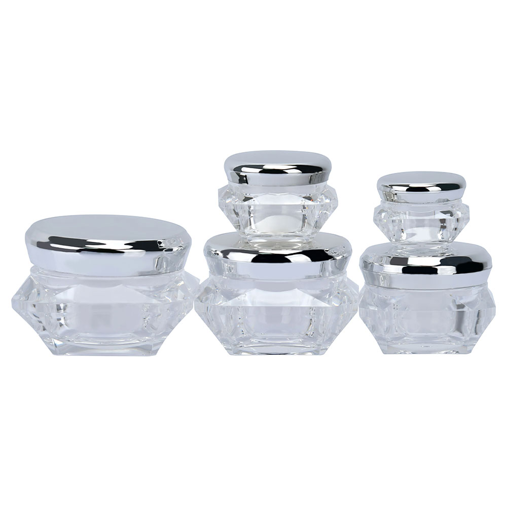 Rose Gold Top Cover Diamond-shape Body Double Layer Acrylic Cosmetic Packaging Container Plastic Cream Jar