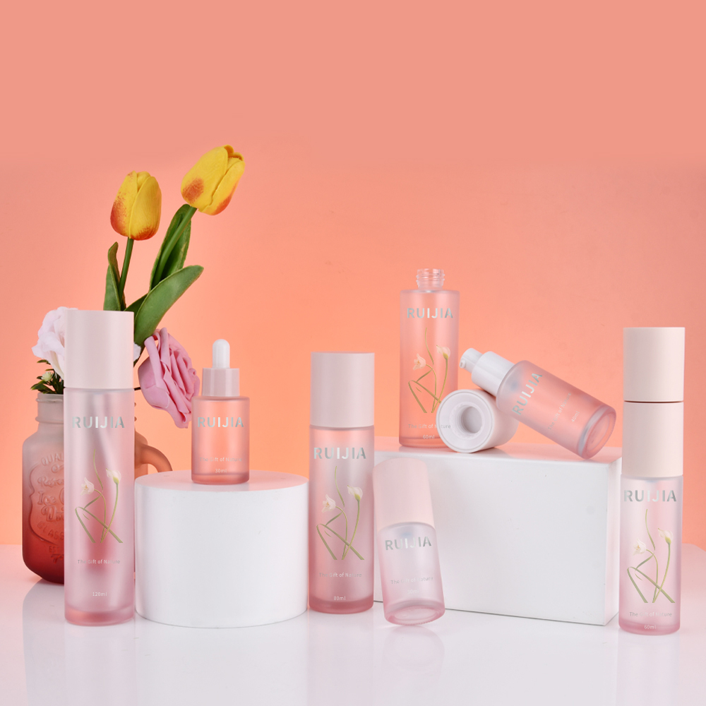 Glass Skincare Serum Oil Lotion Pump Dropper Bottle Set