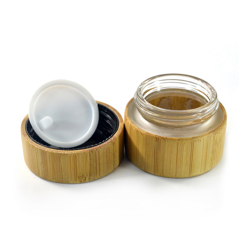 Wholesale Engraved Bamboo Cosmetic Cream Jars 5g-100g Glass Containers with Inner Glass for Creams Wholesale Cosmetic Storage