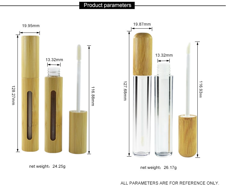 Eco-friendly Cosmetic Packaging 6ml 7ml Bamboo Lip Gloss Tube with Brush