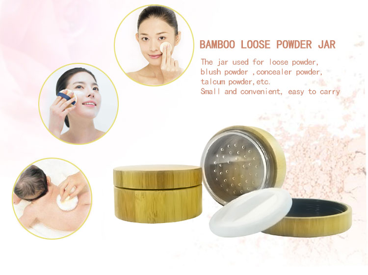 Perfect Texture Pretty Convenience All Bamboo Jar 30g with Sifter and Powder Puff Loose Powder Container