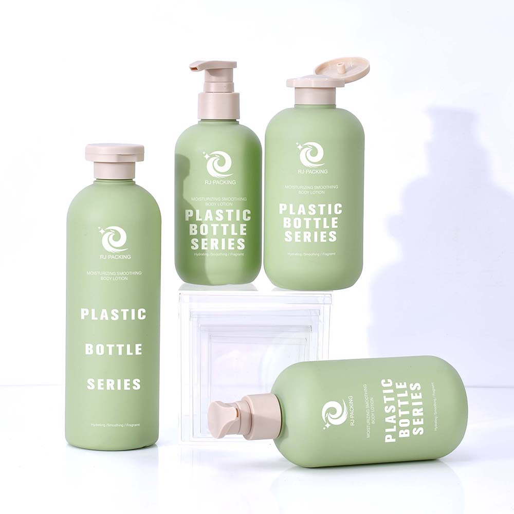 Brand Eco-friendly Soft Cosmetic Packaging Body Wash 200ml 300ml 400ml 500ml HDPE Green Plastic Shampoo Bottle With Bamboo Lid