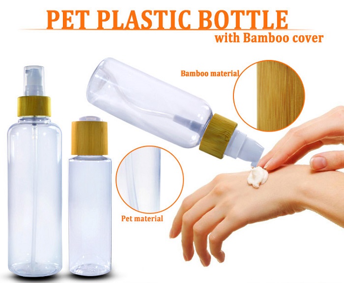 In Stock 50ml 100ml 150ml Empty Cosmetic Personal Care Perfume Toner Lotion Packaging Plastic Mist Spray Pump Bottle with Bamboo Cap