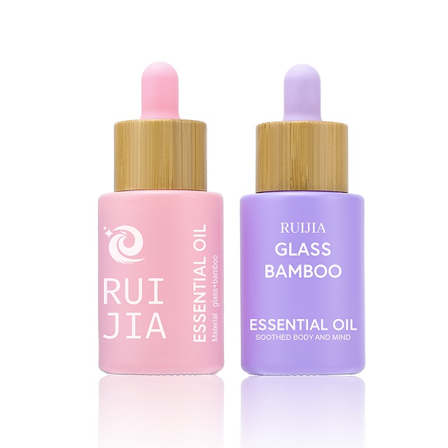 Custom Logo 100ml Matte Glass Cosmetic Packaging 15ml 20ml 30ml 50ml Round Glass Hair Face Essential Oil Bottles with Bamboo Dropper Cap