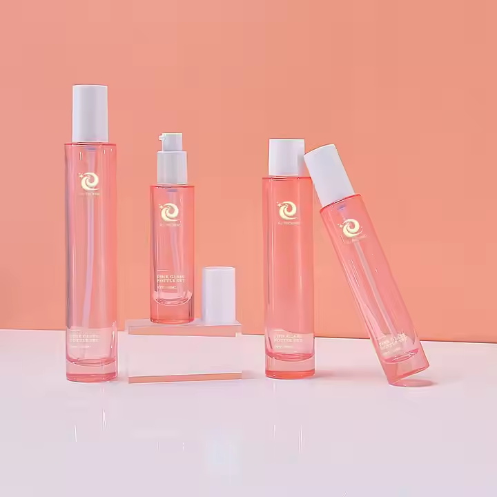 Cosmetic 30g 50g Pink Glass Cream Jar 30ml 50ml 100ml Pink Glass Bottle for Skin Care Foundations Serums Cream