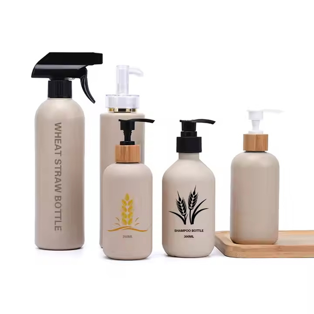 Cosmetic Packaging 30ml 100ml 250ml 300ml 500ml Wheat Straw Biodegradable Shampoo Plastic Pump Bottle With Lotion Dispenser