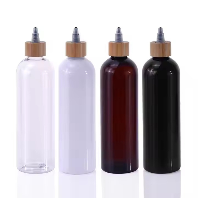 Free Samples 60ml 120ml 150ml 250ml Clear Amber Squeeze Plastic Paint Ink Hair Oil Applicator Bottle with Bamboo Twist Top Cap