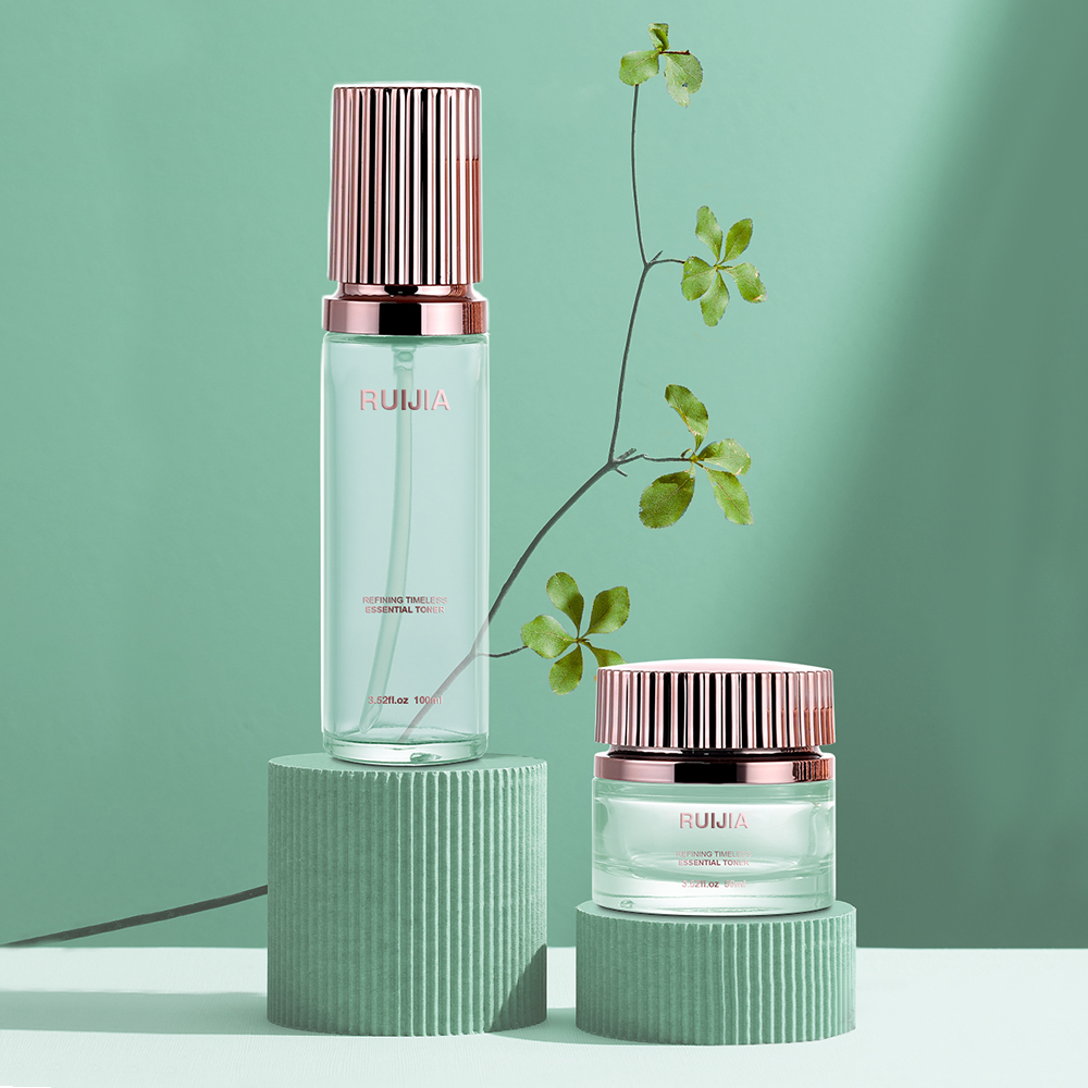 Luxury Design Custom 20ml 50ml 100ml 120ml Cylinder Glass Lotion Serum Essence Pump Bottle 30g 50g Glass Face Cream Jar