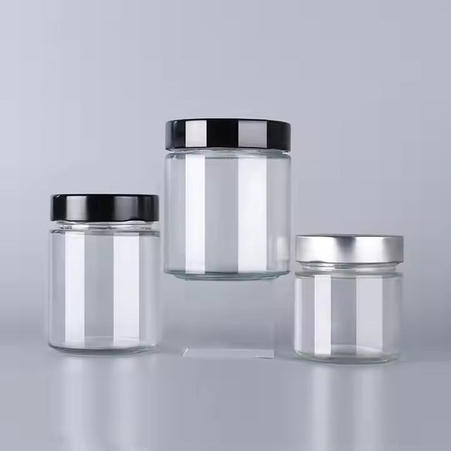 Eco Friendly 50ml 100ml 150ml 250ml 300ml 500ml Honey Spice Pudding Jar Round Glass Food Storage Jar with Aluminum Screw Lid