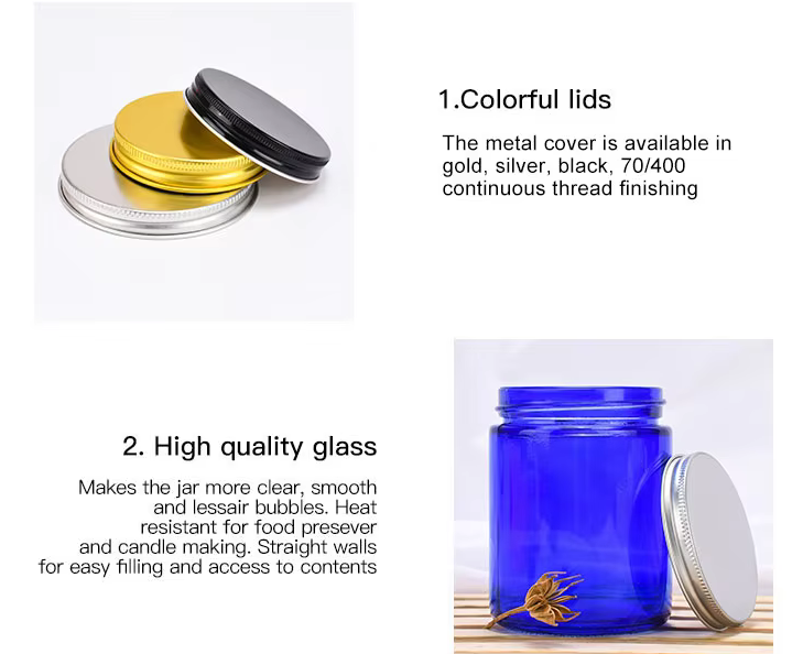 Empty Canning Spice Powder Candle Jar 8oz Thick Amber Round Glass Jars with Metal Lids