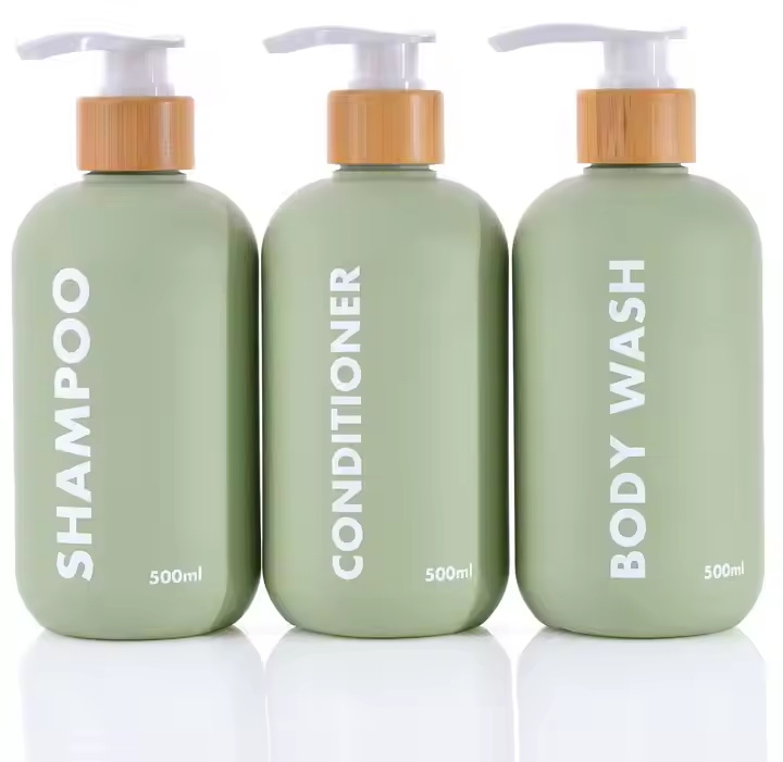 Green HDPE 200ml 260ml 300ml 400ml 16oz Soft Cosmetic Packaging Body Lotion Plastic Shampoo Bottle Conditioner Container