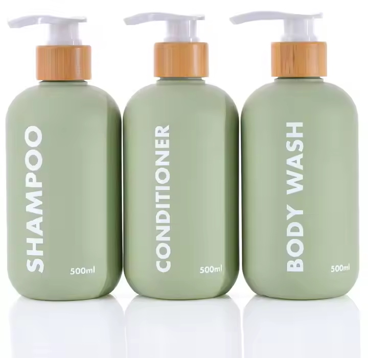 Green HDPE 200ml 260ml 300ml 400ml 16oz Soft Cosmetic Packaging Body Lotion Plastic Shampoo Bottle Conditioner Container