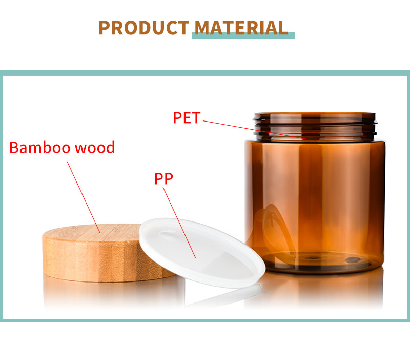 New Product Natural Frosted Amber clear Pet Plastic Body Butter Cosmetic Cream Jar with Bamboo Lid