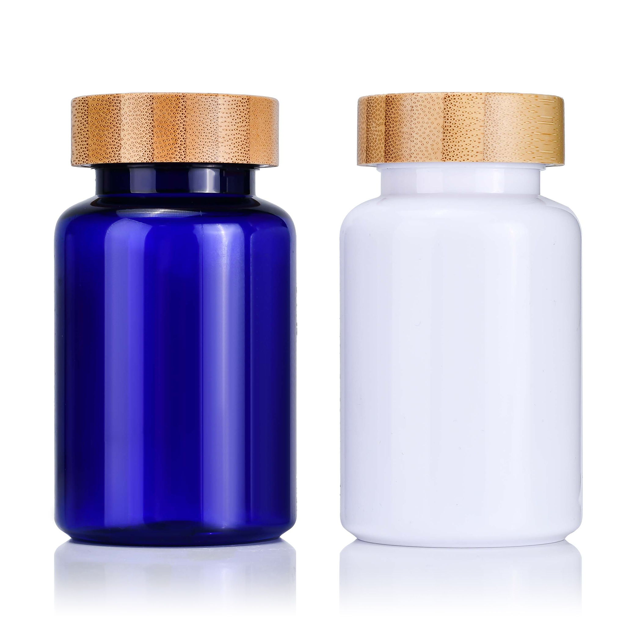 Health Care Tablet Powder Container Dark Brown Amber Wide Mouth Empty Vitamin Pill Capsule Plastic Bottle With Custom Bamboo Lid