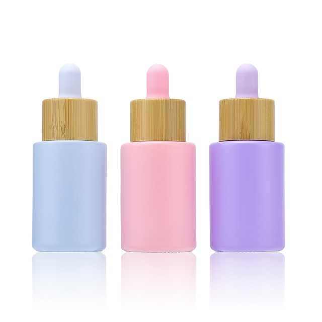 Custom Logo 100ml Matte Glass Cosmetic Packaging 15ml 20ml 30ml 50ml Round Glass Hair Face Essential Oil Bottles with Bamboo Dropper Cap