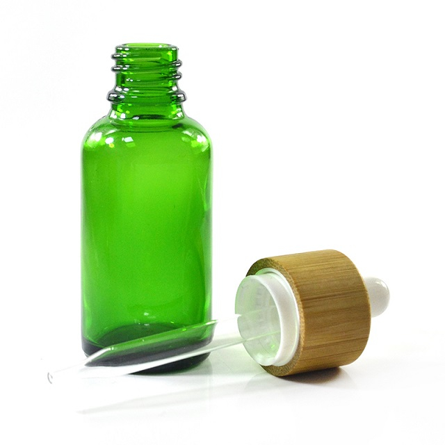 15ml 30ml 50ml 100ml Frosted Green Blue Amber clear Essential Oil Glass Dropper Bottle with Child-proof Bamboo Lid