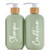 DIY travel cosmetic packaging 300ml shampoo and body wash pump bottle with bamboo lid