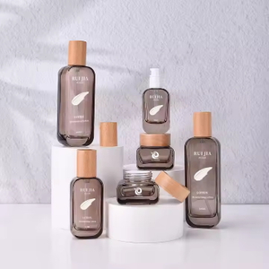 Custom Logo Glass Skincare Packaging Square Glass Cream Jar 30ml 50ml 100ml 120ml Light Grey Glass Toner Lotion Serum Bottle