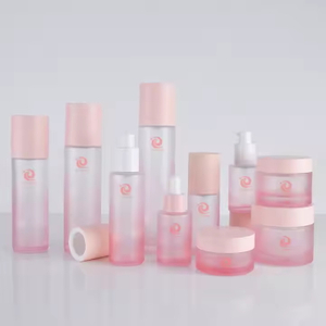 Cosmetic Packaging Set 30ml 60ml 100ml 120ml Frosted pink Glass Skincare Serum Oil Lotion Pump Dropper Bottle Set
