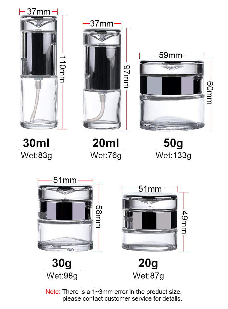 Cosmetic Packaging clear Glass Skin Care Lotion Serum Pump Bottles and Glass Cream Jar Containers