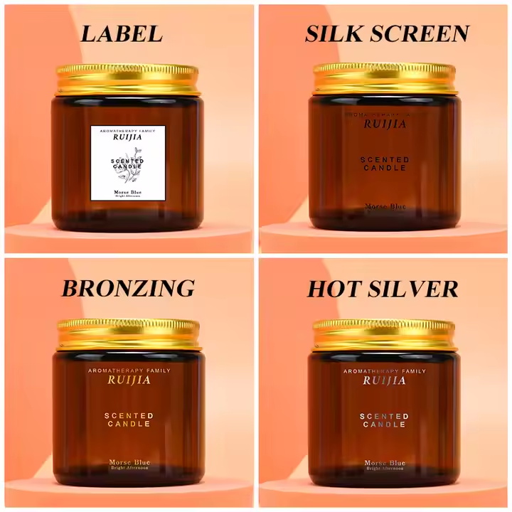 Empty Canning Spice Powder Candle Jar 8oz Thick Amber Round Glass Jars with Metal Lids