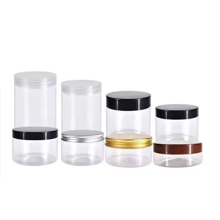 50g 100g 150g 250g Wholesale Empty Transparent Cookie Container Food Grade Plastic Jar With Aluminum Cap